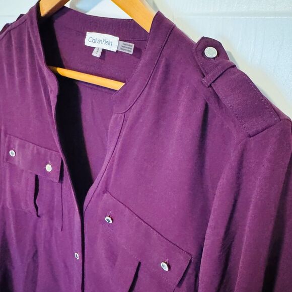 Calvin Klein Purple Relaxed Blouse with Mandarin Collar - Picture 4 of 8